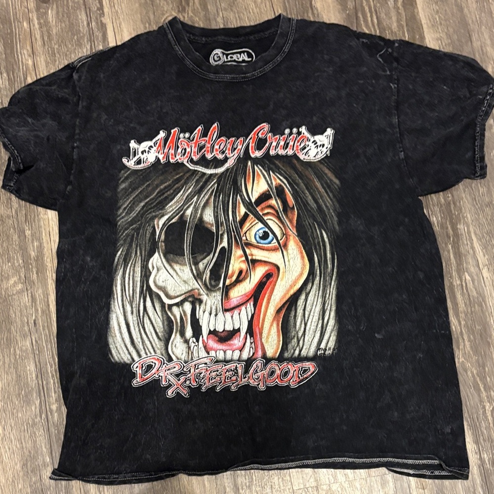 Black Graphic Tee with Red and White Design